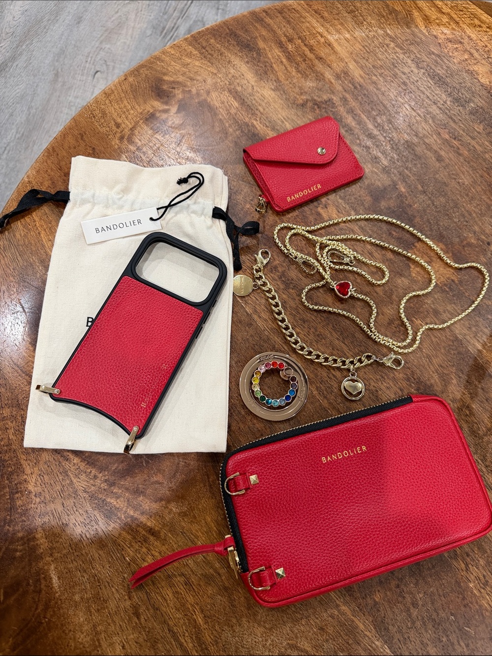Bandolier iPhone 17 Pro Red Leather Crossbody Phone Case & Wallet Set used